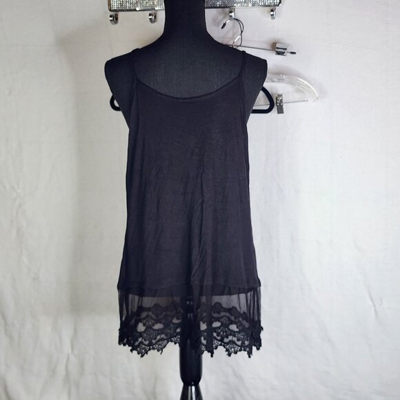 Eikosi Black Rayon Span Spaghetti Strap Tiered Poly Mesh Lace Cami Top Size 2XL - Picture 8 of 16